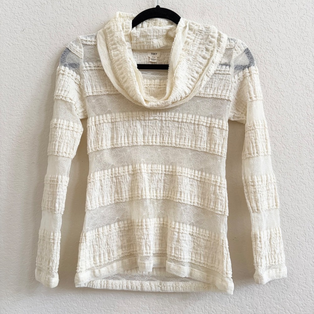 Tiny Anthropologie Sheer Y2K Lace Cowl Neck Long Sleeve Top XS Whimsigoth